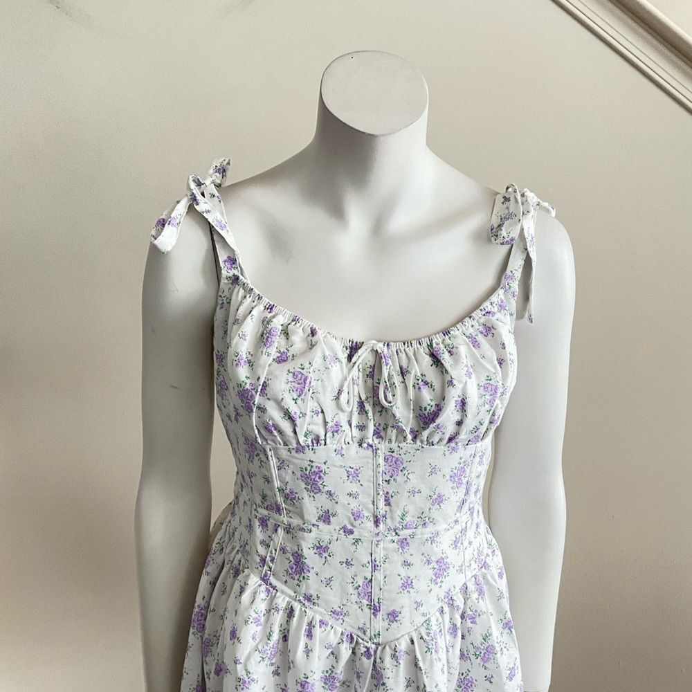 Linen Blend Olivaceous Floral Mini Dress L - Picture 6 of 11